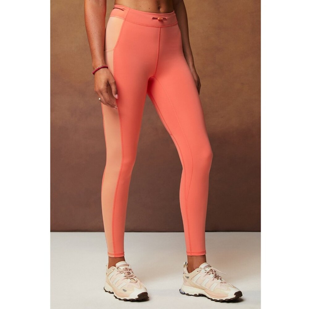 Fabletics Motion365+ Bungee Leggings LARGE Orange Colorblock Active Athletic